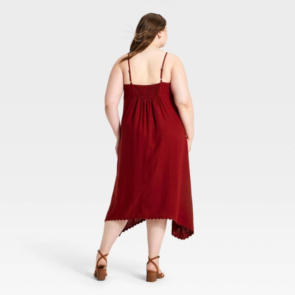 Women's Linen Embroidered Midi High Low Dress - Universal Thread Red 3X - Picture 2 of 5